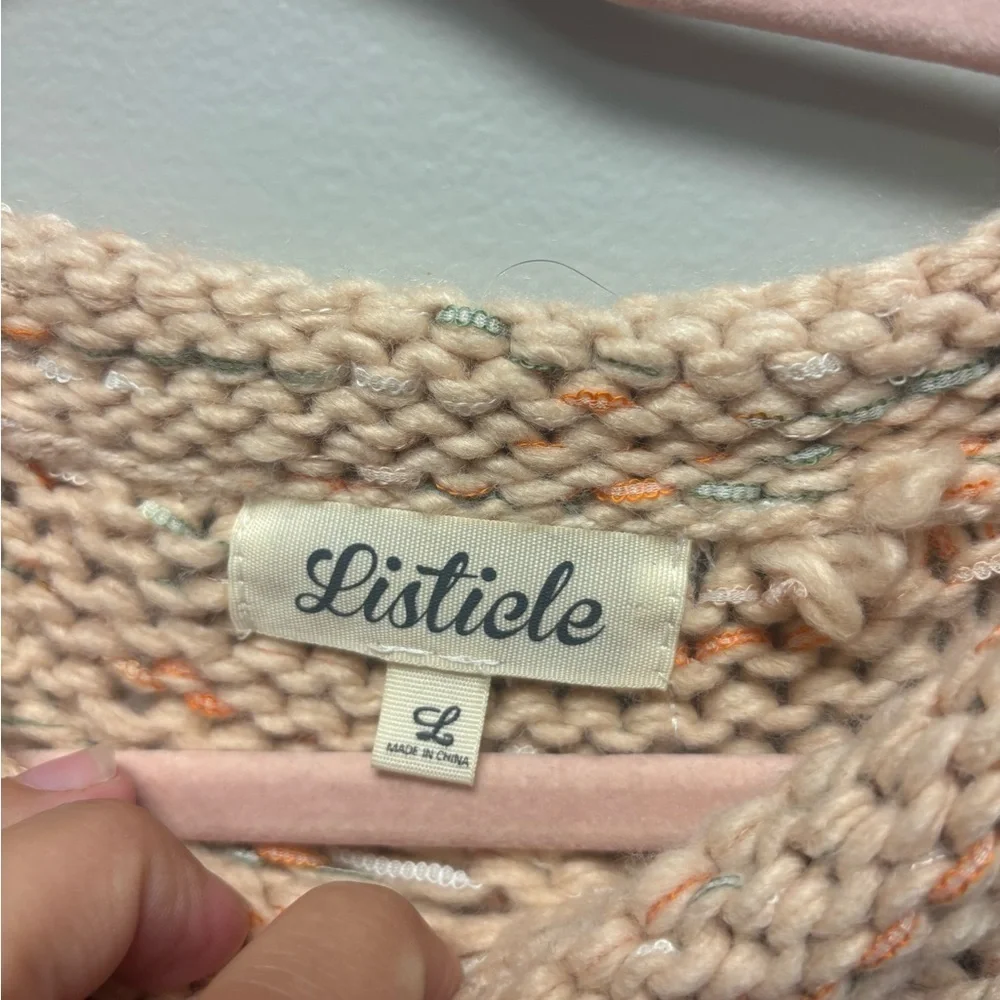 Listicle Cream & Colorful Knit Sweater‎